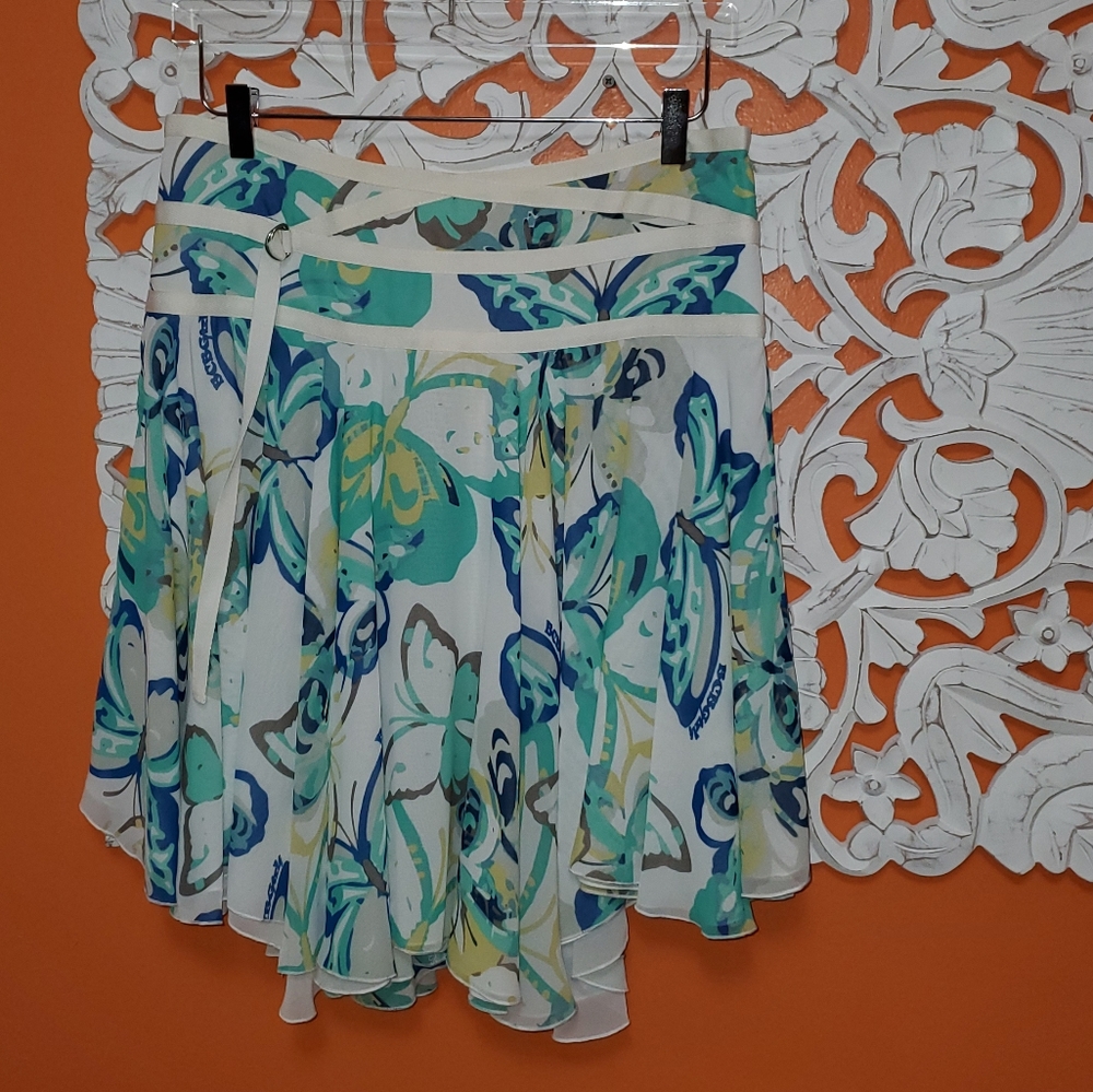 BCBGirls White & Turquoise Butterfly Hi-Lo Skirt Size 8